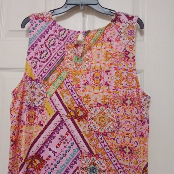 Boho Chic NWT Tacera 2X Sleeveless Shift Dress Pink Medallion Print Festival Sty - Picture 9 of 11